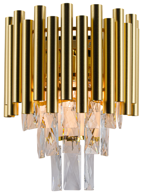 Złoty kinkiet kryształowy BARI od Elem to wybór dla osób ceniących styl glamour. Wysokiej jakości metal i szkło tworzą efektowną dekorację ze świetlistą grą refleksów.