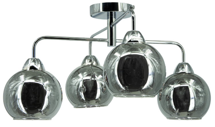 Stylowa lampa ASPEN 4xE27 w kolorze chrom z dymionymi kulami to świetne oświetlenie do wnętrz modern i glamour. Cztery klosze z przyciemnianego szkła nadają wnętrzu elegancji i nastrojowości. Doskonała do salonu, kuchni i jadalni.