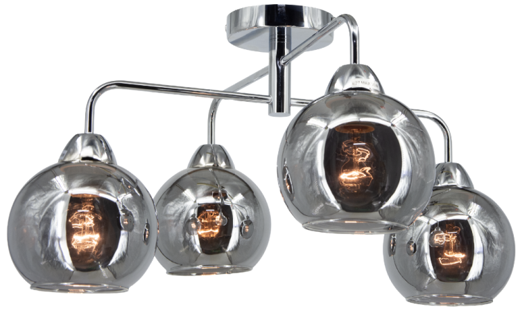 2213-4 8C.pngSufitowa lampa ASPEN 4xE27 to nowoczesny model w kolorze chrom z dymionymi kloszami. Zapewnia równomierne oświetlenie i stylowy wygląd. Doskonała do wnętrz modern, loft i glamour. Wysokość 30 cm, szerokość 57 cm.