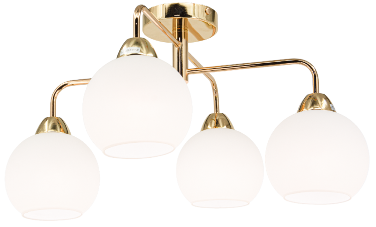 Model ASPEN 2213/4 TR to stylowa lampa sufitowa ze złotą podstawą i białymi kloszami, która zapewnia jasne i równomierne światło. Doskonały wybór do nowoczesnych wnętrz, jadalni, przedpokoju lub pokoju dziennego.