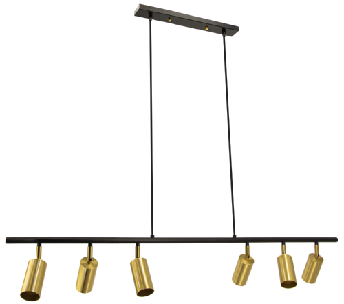 Lampa sufitowa LIBERTY 6xE27 złota na czarnej listwie, nowoczesne tuby nad stół, oświetlenie do jadalni i kuchni w stylu loft i modern, model 3502/6 BL DTR