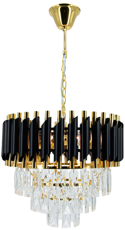 Żyrandol kryształowy TOLEDO 4xE27 czarny złoty to luksusowe oświetlenie w stylu glamour. Piękne kryształy i eleganckie wykończenie dodają wnętrzu blasku. Idealny do salonu, jadalni lub sypialni.