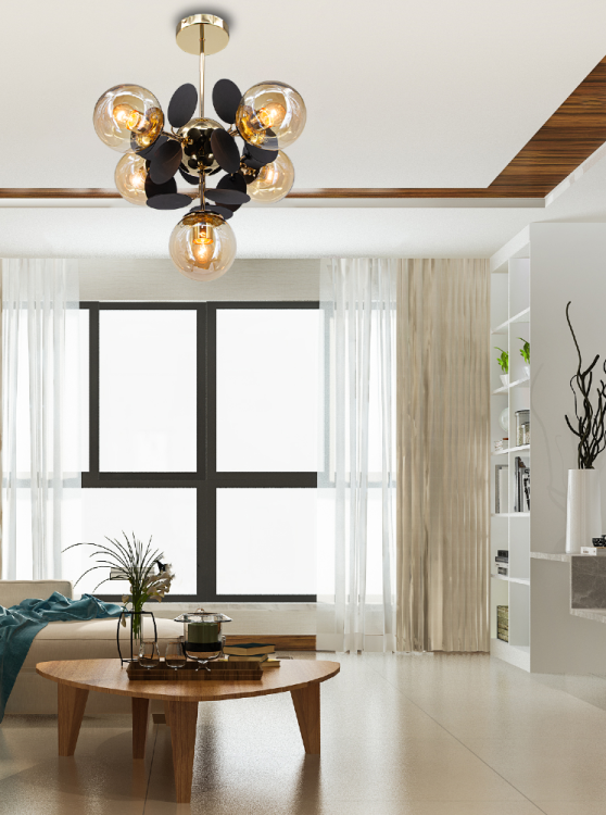 Lampa sufitowa SCARLET 5xE27 to designerski akcent do Twojego domu. Złoto i czerń w perfekcyjnym duecie podkreślą styl wnętrz modern i glamour.