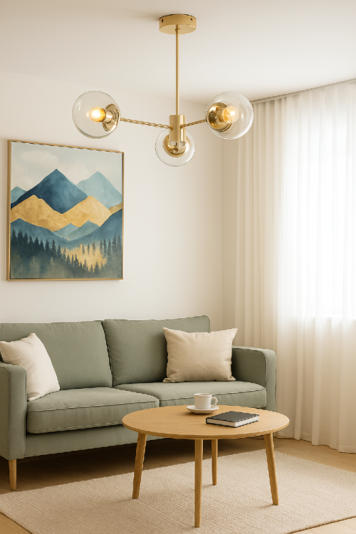 Lampa sufitowa GAJA 3xE27 złota to eleganckie oświetlenie z trzema szklanymi kulami, idealne do nowoczesnych wnętrz. Transparentne klosze i złote wykończenie dodają wnętrzu stylu i lekkości.
