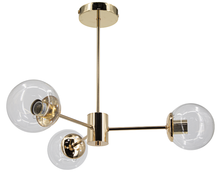 Złota lampa sufitowa GAJA 3xE27 to stylowe połączenie metalu i szkła. Trzy transparentne kule nadają wnętrzu elegancji. Świetnie pasuje do wnętrz modern i glamour.
