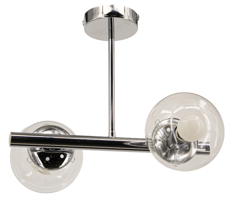 OTIS 2xE27 chrom to lampa sufitowa o lekkiej, eleganckiej formie. Przezroczyste klosze w kształcie kul tworzą efekt przestronności i blasku – idealna do salonu lub biura.