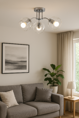 Lampa sufitowa 3xE27 chrom z przezroczystymi kloszami to eleganckie oświetlenie idealne do salonu, jadalni lub sypialni. Nowoczesny styl i solidne wykonanie gwarantują trwałość.