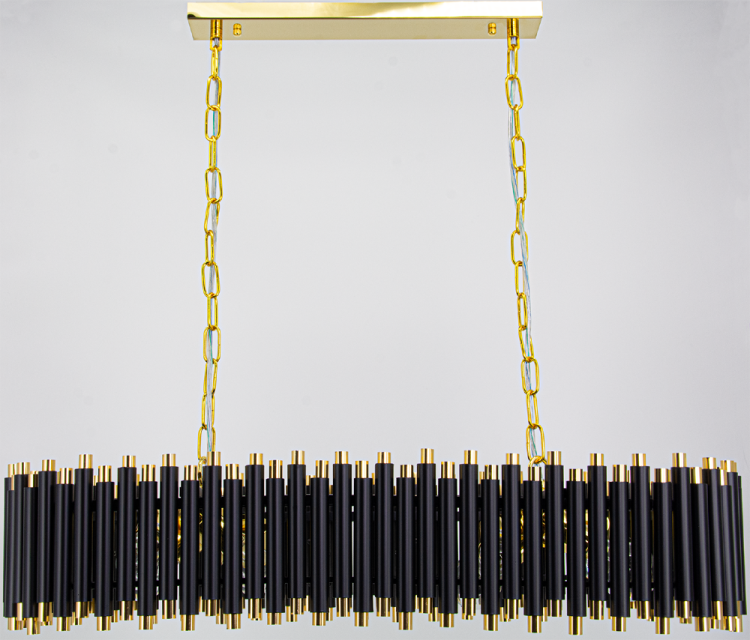 Lampa wisząca NARNI 8xE14 w czerni i złocie, o wymiarach 80×30 cm i regulowanej wysokości 18–70 cm. Idealna nad stół lub wyspę. Mocne światło i elegancki design dla wnętrz premium.