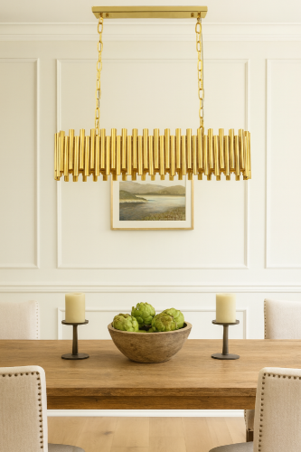 Lampa wisząca NARNI 8-punktowa, złota, eleganckie oświetlenie nad stół do jadalni lub salonu.