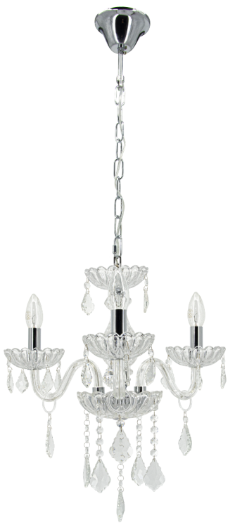 Żyrandol kryształowy GRANADA 1880/3 C w stylu Maria Teresa to eleganckie oświetlenie do salonu i jadalni. Chromowana konstrukcja i transparentne kryształy pięknie odbijają światło, tworząc luksusowy klimat wnętrza.