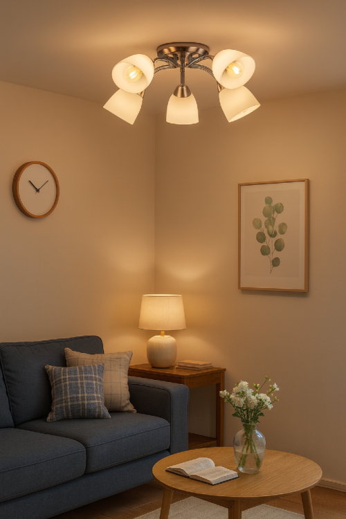 Lampa sufitowa PORTOS 5xE14 Milagro ML2267 to eleganczny model w chromie z białymi kloszami. Idealna do salonu, sypialni i jadalni. Nowoczesny design, równomierne oświetlenie i wysoka jakość wykonania.