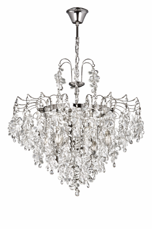 Lampa sufitowa FLORES 6xE14 chrom marki Venti to eleganckie oświetlenie z metalowym stelażem i szklanymi kryształkami. Idealna do salonu, jadalni i wnętrz glamour, gdzie liczy się blask i dekoracyjny charakter.