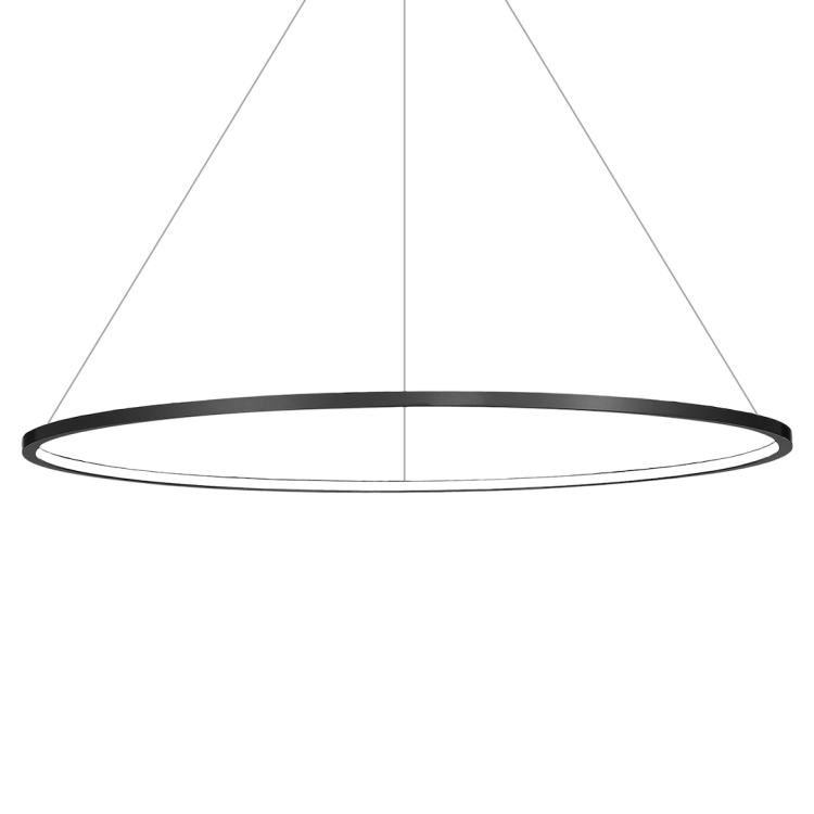 SATURNO 65W LED Milagro to designerska lampa sufitowa o imponującej średnicy 120 cm. Neutralne światło 4000K i minimalistyczna czarna forma pasują do nowoczesnych aranżacji.