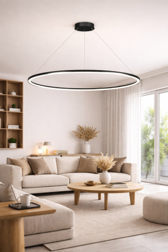 Nowoczesna lampa LED SATURNO 120 cm zapewnia mocne i równomierne światło. Zintegrowane LED 65W, kąt świecenia 120° i klasa IP44 czynią ją funkcjonalnym oświetleniem do dużych wnętrz.