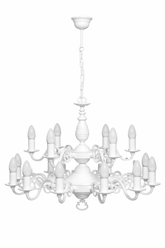 Żyrandol świecznikowy VENTUNO 18xE14 biały mat Lemir to monumentalna lampa do bardzo wysokich wnętrz. Dwupiętrowa konstrukcja, 18 punktów światła i klasyczna forma idealnie podkreślają pałacowe i sakralne przestrzenie.
