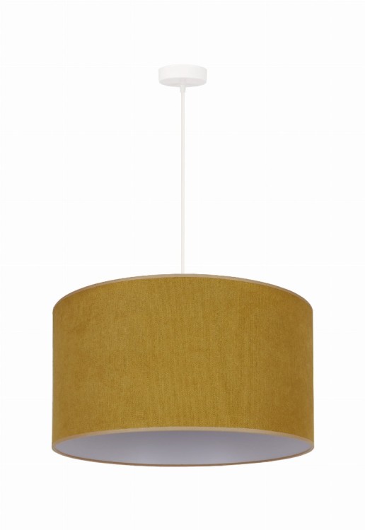 Lampa sufitowa PASTELL 1xE27 Duolla 81334 z musztardowym abażurem Soro to stylowe oświetlenie do salonu, sypialni lub jadalni. Średnica 45 cm, białe wnętrze klosza i nowoczesny design zapewniają ciepłe, przyjemne światło.