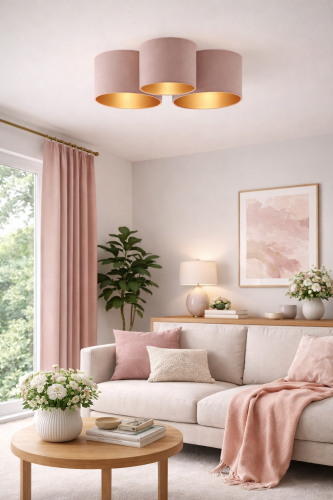 Stylowa lampa sufitowa BEIGE Duolla z trzema abażurami z zamszu w kolorze beżu to idealne połączenie designu i funkcjonalności. Przystosowana do żarówek E27 LED do 15W.