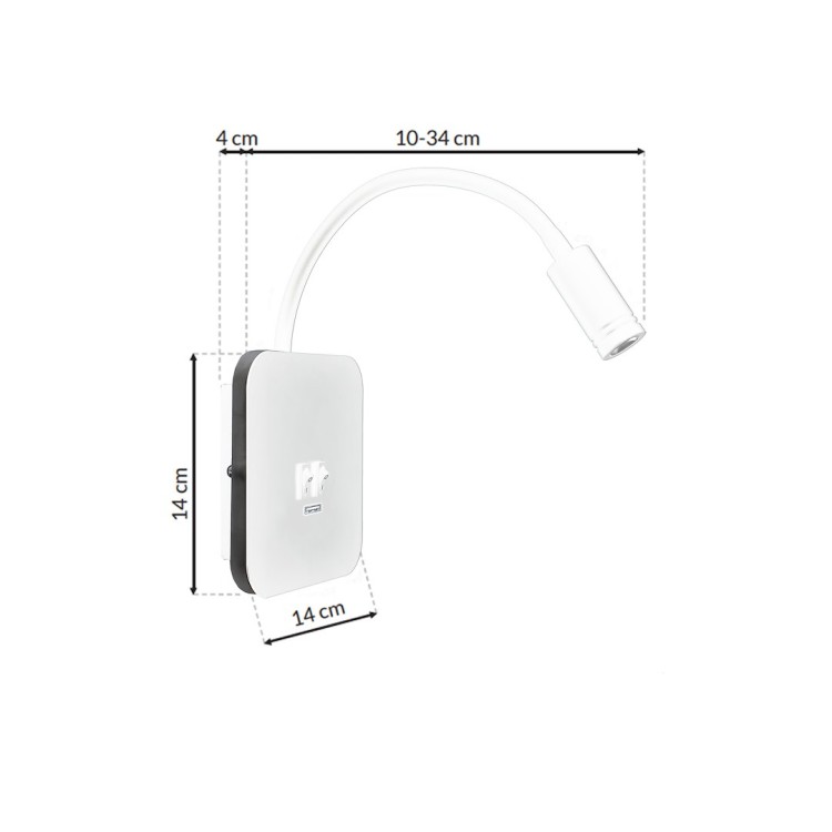 Nowoczesny kinkiet LED BASE z regulowanym ramieniem i portem USB to praktyczne oświetlenie ścienne do czytania. Neutralna barwa 4000K i minimalistyczna forma sprawiają, że lampa idealnie pasuje do sypialni i wnętrz hotelowych.