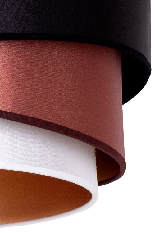 Elegancka lampa sufitowa KOBO Duolla z abażurem 45 cm to połączenie nowoczesnego stylu i funkcjonalności. Czarna armatura, miedziane detale i biały atłas tworzą spójną kompozycję do wnętrz domowych.