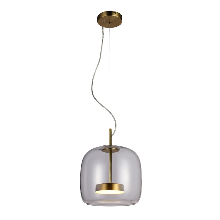 Lampa sufitowa CASTE Italux 10W LED to eleganckie połączenie złotego wykończenia i dymionego klosza. Emituje ciepłe światło 3000K o mocy 850 lm. Idealna do nowoczesnych wnętrz. Wysokość regulowana do 120 cm. Gwarancja 5 lat, CRI 80+, IP20