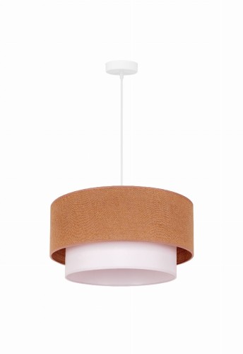 Lampa wisząca BOHO z juty i bawełny łączy brązowy abażur z białym kloszem. Średnica 45 cm, zwis 100 cm i oprawka E27 sprawiają, że dobrze prezentuje się nad stołem w jadalni.
