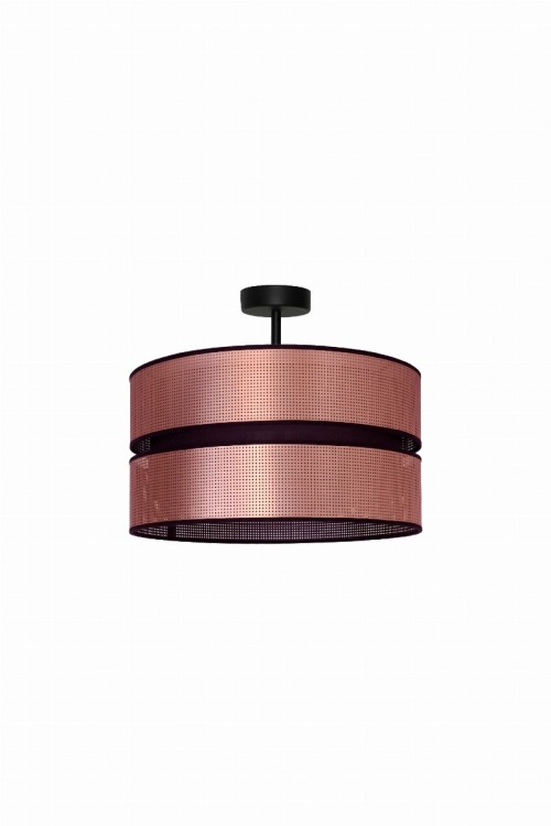 Lampa sufitowa COPPER Duolla 604345 40 cm w kolorze miedzianym z czarną konstrukcją. Abażur z organzy w kropki, wzmocniony folią. 1xE27 LED max 15W, IP20. Idealna do salonu, sypialni i wnętrz loftowych.