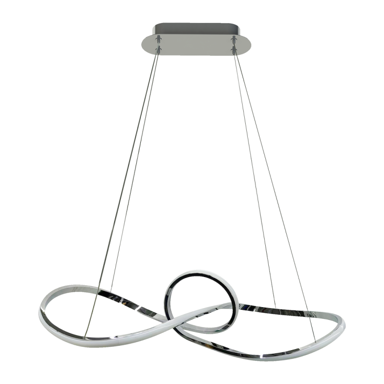 Lampa wisząca MARCO ML8117 Milagro w kolorze chromu ma dekoracyjną formę z centralną pętlą. Zintegrowany LED 42W emituje neutralne światło 4000K. Szerokość 73 cm, regulowana wysokość 50–100 cm.