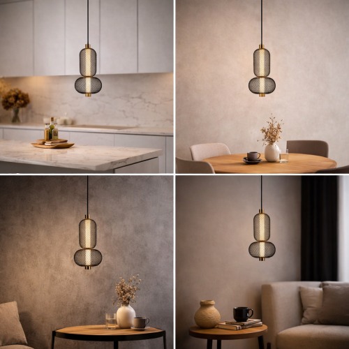 Nowoczesna lampa MARCO LED 10W Italux to stylowe oświetlenie w czerni z dodatkami mosiądzu. Ciepła barwa 3000K zapewnia komfort i przytulność. Idealna nad stół, wyspę kuchenną i do salonu.