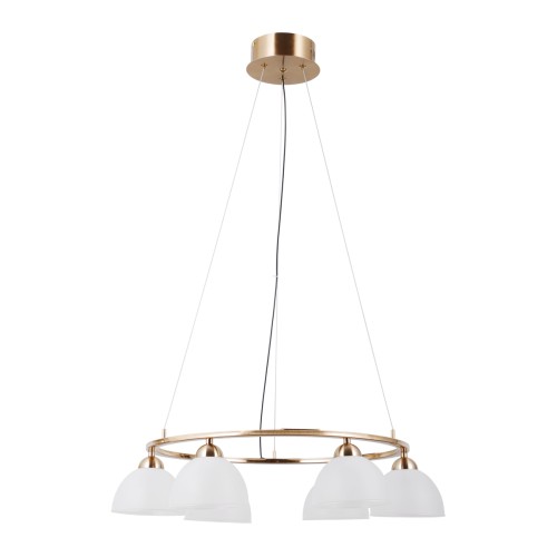 Lampa kaskadowa TORNO 5xE14 marki Italux z pięcioma kryształowymi kloszami. Czarne przewody i oprawki w kolorze mosiądzu miodowego tworzą elegancką całość. Efektowne oświetlenie do wysokiego holu i na klatkę schodową.