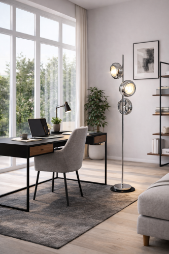 Nowoczesna lampa podłogowa MERCURIO ML333 LED chrom 157,5 cm z 3 punktami światła. Energooszczędna technologia LED i minimalistyczny design idealny do salonu, sypialni i gabinetu.