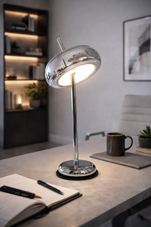 Lampka MERCURIO ML331 LED chrom 12W to stylowe oświetlenie biurkowe. Regulacja kąta światła i neutralna barwa 4000K zapewniają wygodę pracy i nauki.