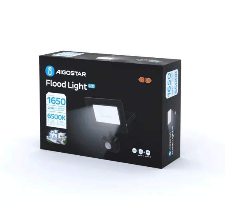 Energooszczędny naświetlacz LED 20W z czujnikiem ruchu PIR idealnie sprawdzi się przy wejściu do domu, garażu lub na podjeździe. Jasność 1650 lumenów i szeroki kąt świecenia 110° zapewniają skuteczne oświetlenie posesji.