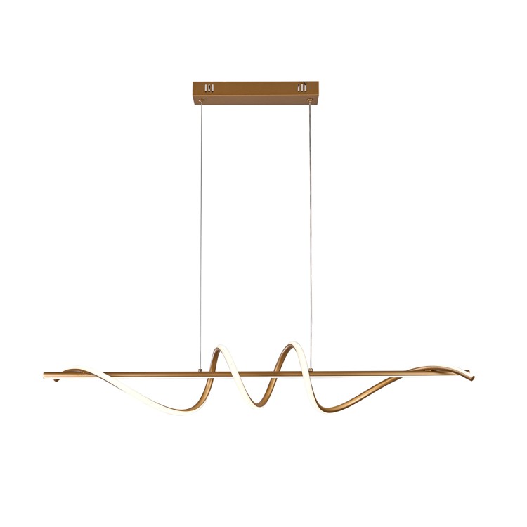 Nowoczesna lampa wisząca LED Bastelo 100 cm w kolorze złotym to idealne oświetlenie nad stół do jadalni lub salonu. Designerska forma fali i moc 3400 lm zapewniają styl i funkcjonalność. Wybierz barwę światła dopasowaną do wnętrza