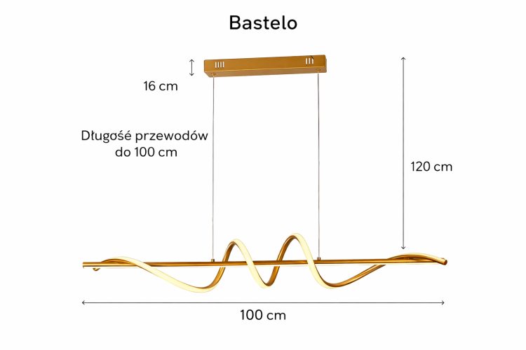 Złota lampa wisząca LED Bastelo nad stół to połączenie elegancji i funkcjonalności. Regulowana wysokość, moc 40W i 3400 lm zapewniają wydajne oświetlenie. Idealna do salonu, jadalni lub kuchni.