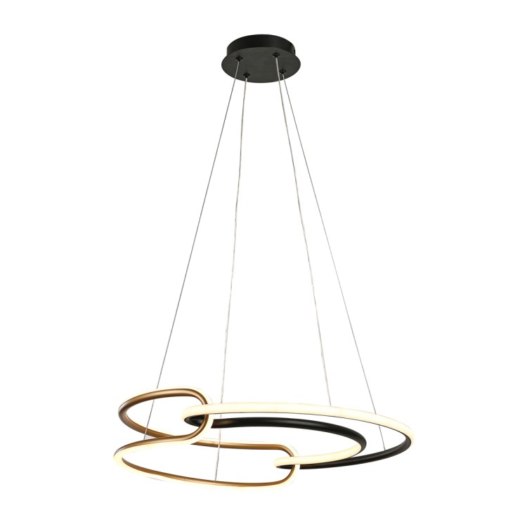 Nowoczesna lampa wisząca LED czarno-złota o średnicy 50 cm to stylowe oświetlenie do salonu i jadalni. 3400 lm i wybór barwy światła (3000K/4000K/6000K) zapewniają komfort użytkowania i wyjątkowy klimat wnętrza