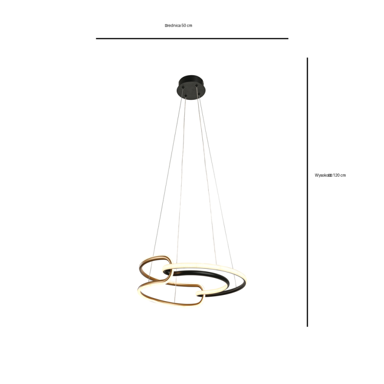 Nowoczesna lampa LED o mocy 40W i strumieniu 3400 lm zapewnia wydajne oświetlenie. Styl czarno-złoty oraz geometryczna forma sprawiają, że lampa staje się dekoracyjnym elementem każdego wnętrza.