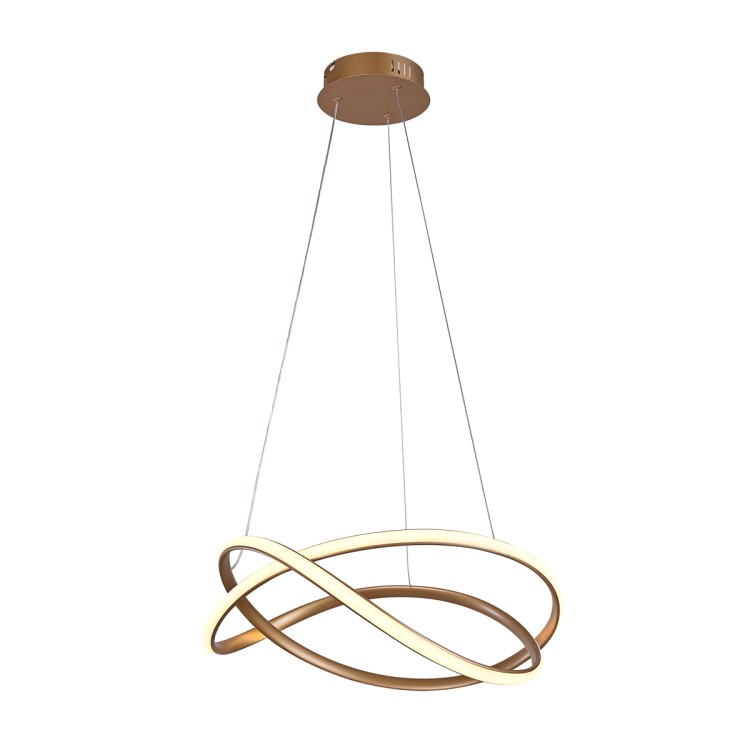 Nowoczesna złota lampa wisząca LED 50 cm to eleganckie oświetlenie do salonu i jadalni. 3400 lm oraz możliwość wyboru barwy światła zapewniają komfort i idealne dopasowanie do wnętrza.