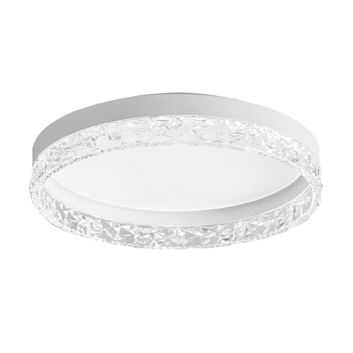 Nowoczesny plafon LED 50 cm biały z efektem kryształowego pierścienia to eleganckie oświetlenie do sypialni i salonu. Funkcja ściemniania, regulacja barwy światła i pilot zapewniają komfort użytkowania i stylowy wygląd