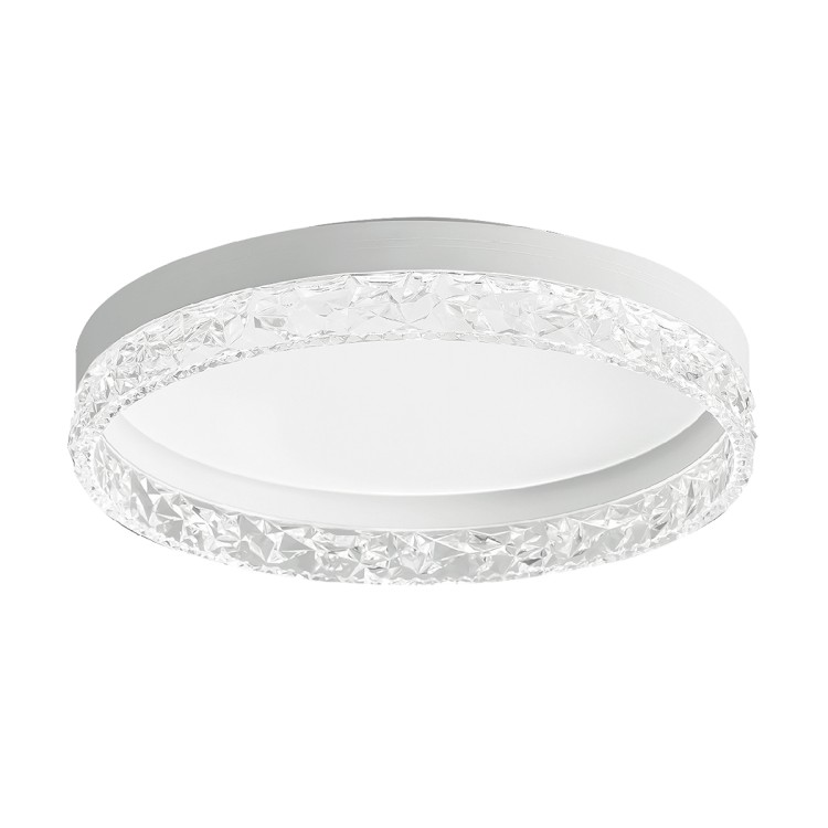 Nowoczesny plafon LED 50 cm biały z efektem kryształowego pierścienia to eleganckie oświetlenie do sypialni i salonu. Funkcja ściemniania, regulacja barwy światła i pilot zapewniają komfort użytkowania i stylowy wygląd