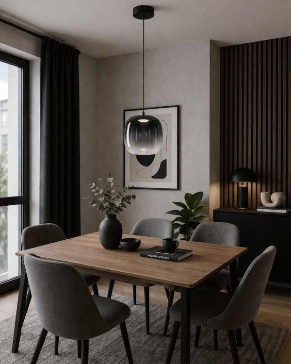 Nowoczesna lampa VASO Black ML1400 to połączenie czerni i dymionego szkła. LED 4W (388 lm) zapewnia energooszczędne światło 3000K. Idealna nad stolik kawowy, do kuchni, salonu i sypialni.
