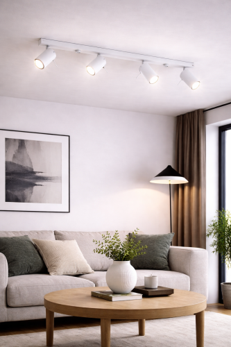 Nowoczesny plafon RING 4xGU10 w kolorze białym to funkcjonalne oświetlenie sufitowe do każdego wnętrza. Ruchome klosze umożliwiają ustawienie kierunku światła, a gwint GU10 pozwala dobrać energooszczędne źródła LED.