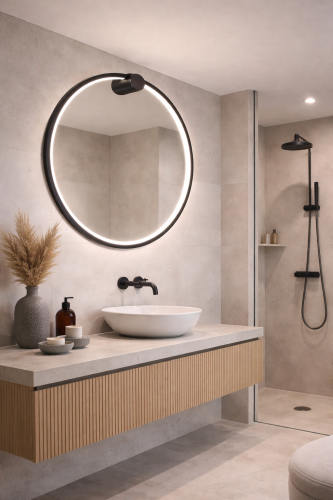 Nowoczesny kinkiet SATURNO LED 25W w kolorze czarnym to stylowy ring 50 cm. 1400 lm i neutralna barwa 4000K gwarantują komfortowe oświetlenie. IP44 umożliwia montaż w łazience, idealny nad lustro.