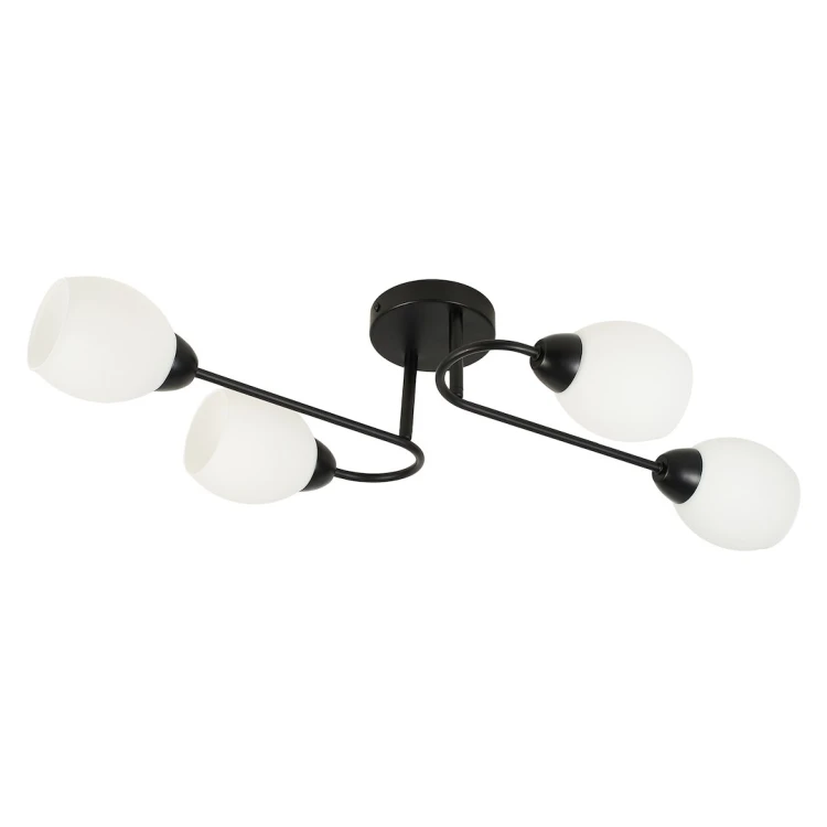 Lampa sufitowa KING BLACK 4xE27 to nowoczesne oświetlenie do salonu i sypialni. Czarna konstrukcja i opalowe klosze tworzą elegancki efekt, a cztery punkty światła zapewniają równomierne oświetlenie wnętrza.