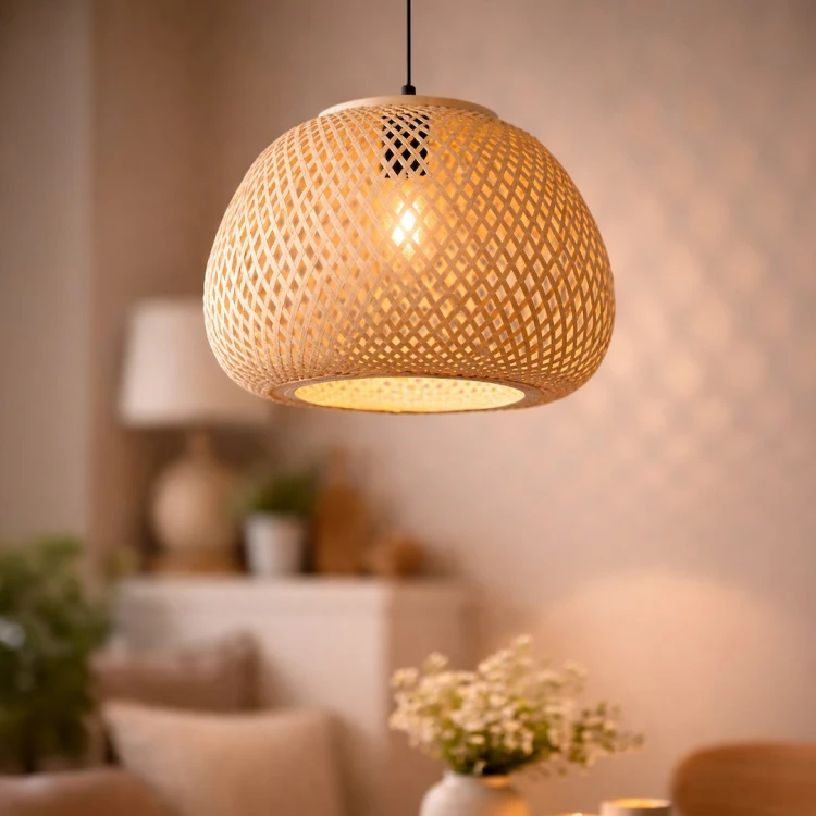 Czarna lampa wisząca z bambusowym kloszem to idealny wybór do wnętrz skandynawskich i nowoczesnych. Subtelne światło i naturalne materiały tworzą harmonijną przestrzeń.