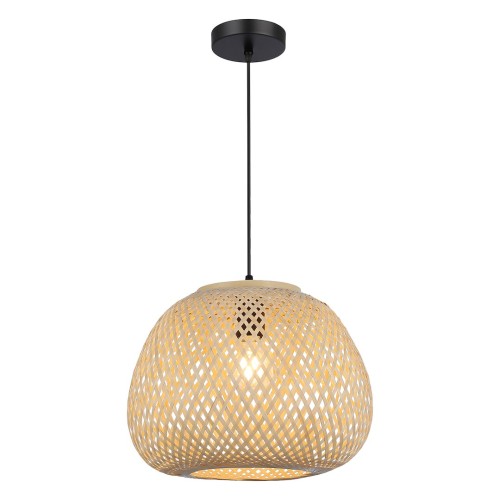 Lampa wisząca bambusowa czarna z ażurowym kloszem tworzy przytulny klimat w salonie i jadalni. Naturalny design w stylu boho i skandynawskim pięknie rozprasza światło i podkreśla charakter wnętrza.
