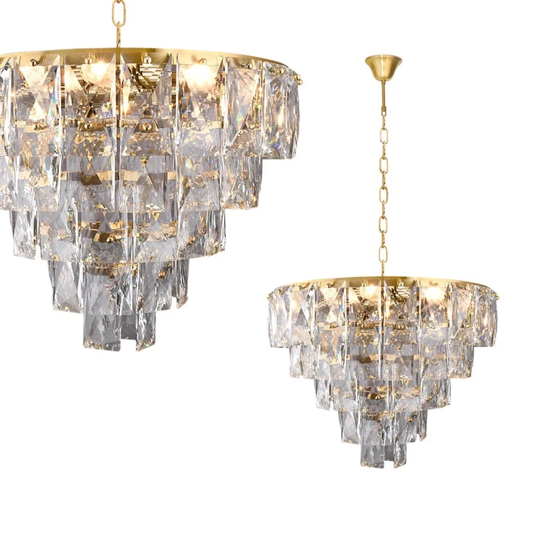 Luksusowa lampa wisząca glamour CHELSEA ML6002 – złota konstrukcja i kryształowe elementy tworzą wyjątkowy efekt świetlny. Idealna do eleganckich wnętrz, 6xE14, szerokość 50 cm, regulowana wysokość, doskonała nad stół lub do salonu.