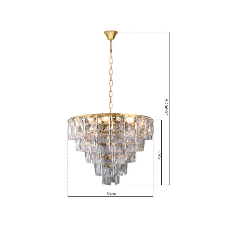 Nowoczesny żyrandol glamour CHELSEA ML6002 Milagro – złota oprawa i kryształowe zdobienia nadają wnętrzu elegancji. Lampa o szerokości 50 cm i regulowanej wysokości 50–100 cm, 6 źródeł światła E14 do salonu i jadalni.