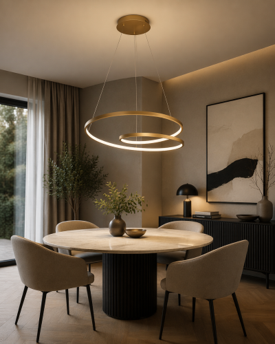 Lampa wisząca REINA Italux złota ring LED 60 cm nowoczesna do salonu jadalni, eleganckie oświetlenie sufitowe z regulacją wysokości i wyborem barwy światła 3000K 4000K 6500K