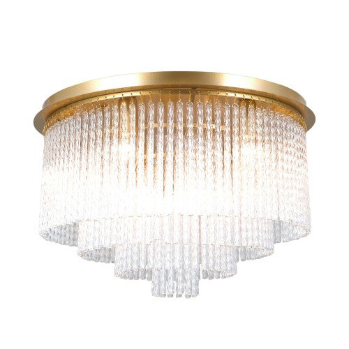 Lampa sufitowa NAUTE Italux złota 50 cm z kryształowym efektem. Elegancki plafon z transparentnymi elementami szklanymi idealny do salonu, sypialni i jadalni.