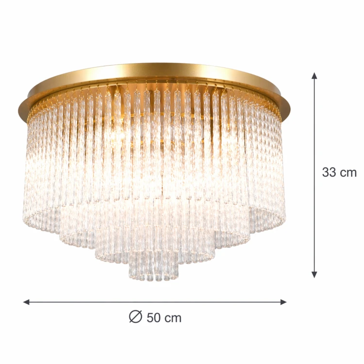 Lampa sufitowa NAUTE Italux plafon złoty z transparentnym szkłem. Stylowe oświetlenie do salonu, sypialni lub holu z efektownym rozproszeniem światła.